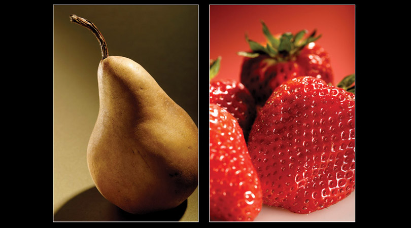 Food Photography of strawberry and pear